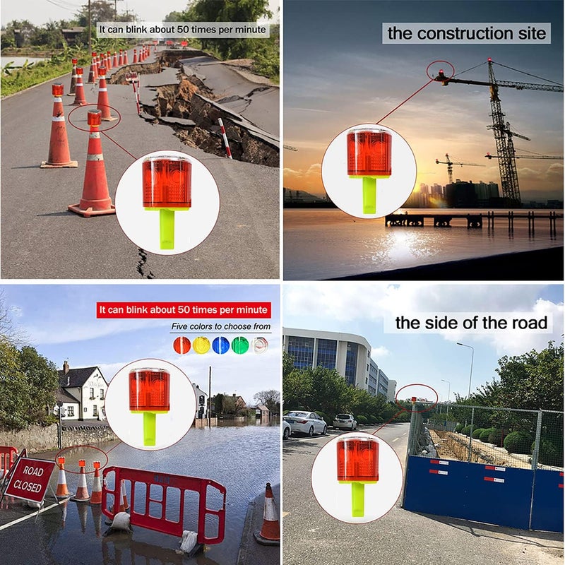 risoon Solar Strobe Warning Light: IP54 Waterproof Flashing Safety Light High Bright LED Warning Lamp Traffic Signal for Construction, Factory, Safety Road Sign, Dock Marine Beacon (6PCS, Yellow-Column) - Image 4